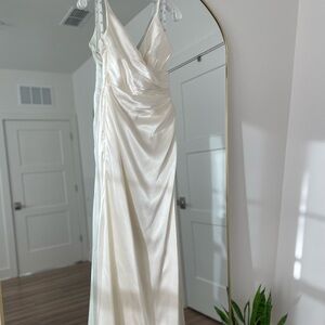 Draped Satin Spaghetti Strap Sheath Wedding Dress